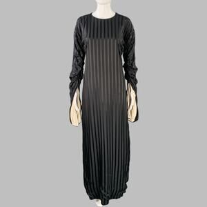 JEAN PAUL GAULTIER Size M Black Black Acetate Blend Stripe Long Sleeve Dress